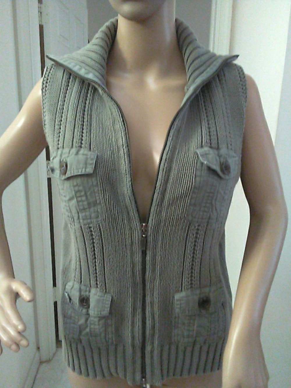 NWOT EDDIE BAUER Women’s Sleeveless Zip Knit Vest Jacket - GREEN SZ M COTTON